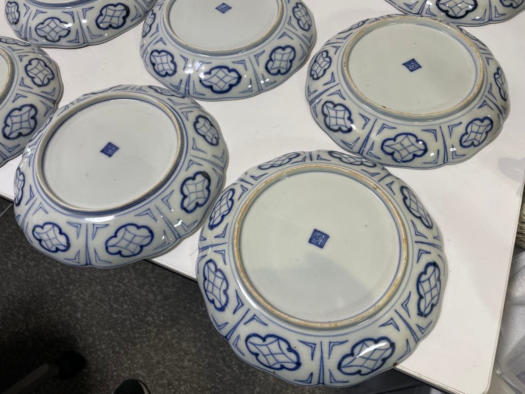 【現状品】古伊万里 金彩 色絵 染付 陶器 花柄 中皿 割烹 懐石 10枚 ②