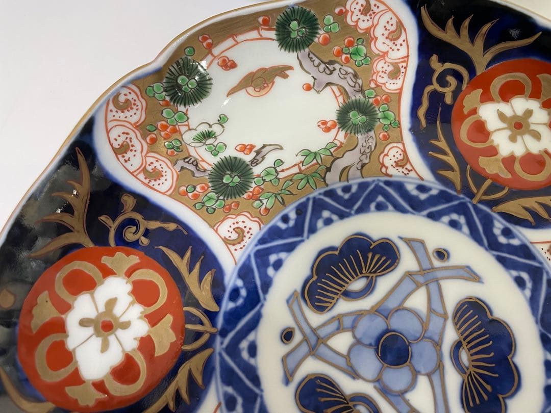【現状品】古伊万里 金彩 色絵 染付 陶器 花柄 中皿 割烹 懐石 10枚 ②