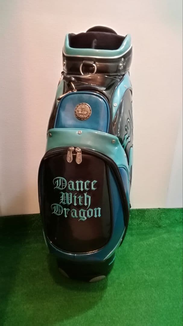 ダンスウィズドラゴン　キャディバッグ　エナメル　ブラック×ブルー