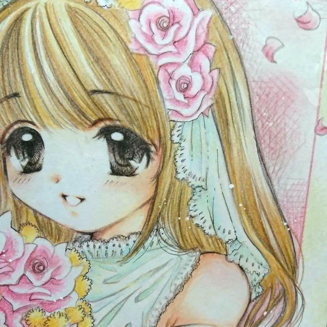 不明 美少女直筆イラスト色紙 コミックマーケット 手描きイラスト ウエディング