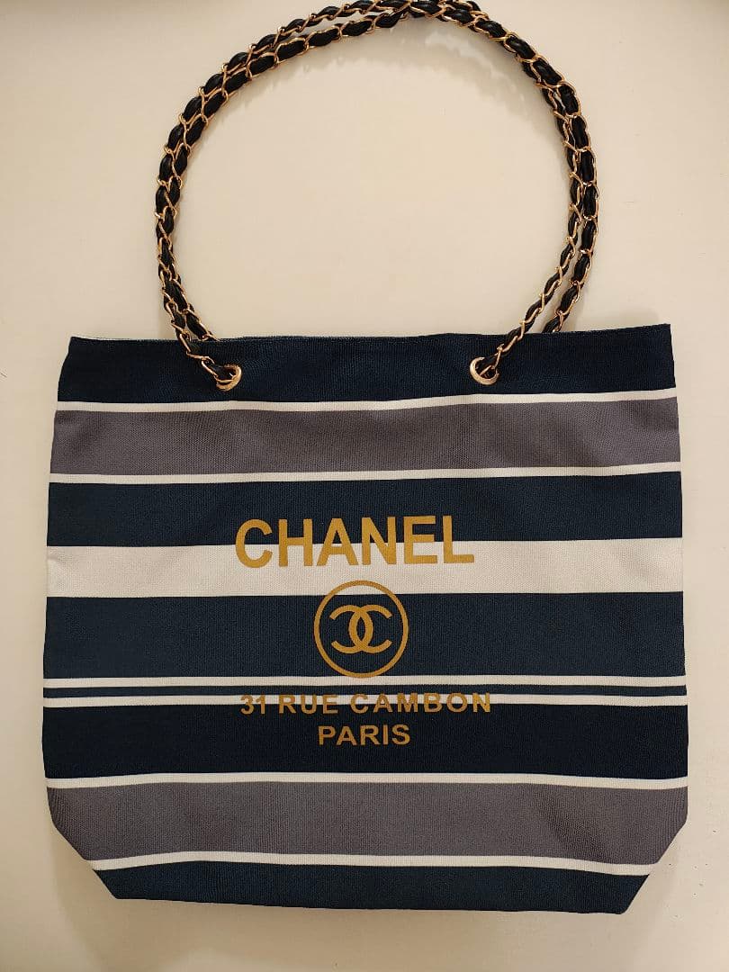 CHANEL シャネル　正規ノベルティ　ストライプ トートバッグ　大容量