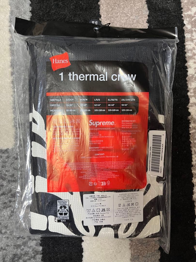 Hanes Supreme Thermal Crew ブラック