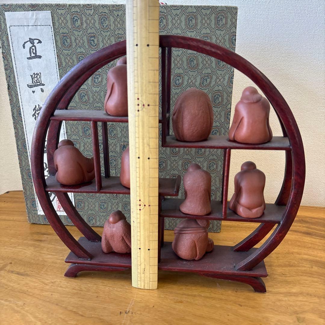 宣興微型紫砂　人形&飾り棚セット