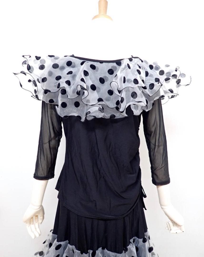 B1507★美品★MLサイズ★黒/フロッキードット/セットアップ☆社交ダンス