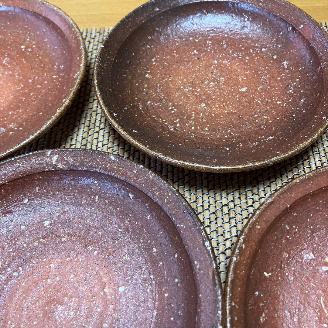 【未使用】信楽焼　楽斎　焼き締め　深リム皿　銘々皿　5P