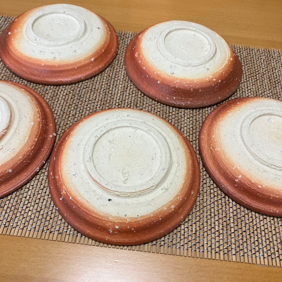 【未使用】信楽焼　楽斎　焼き締め　深リム皿　銘々皿　5P