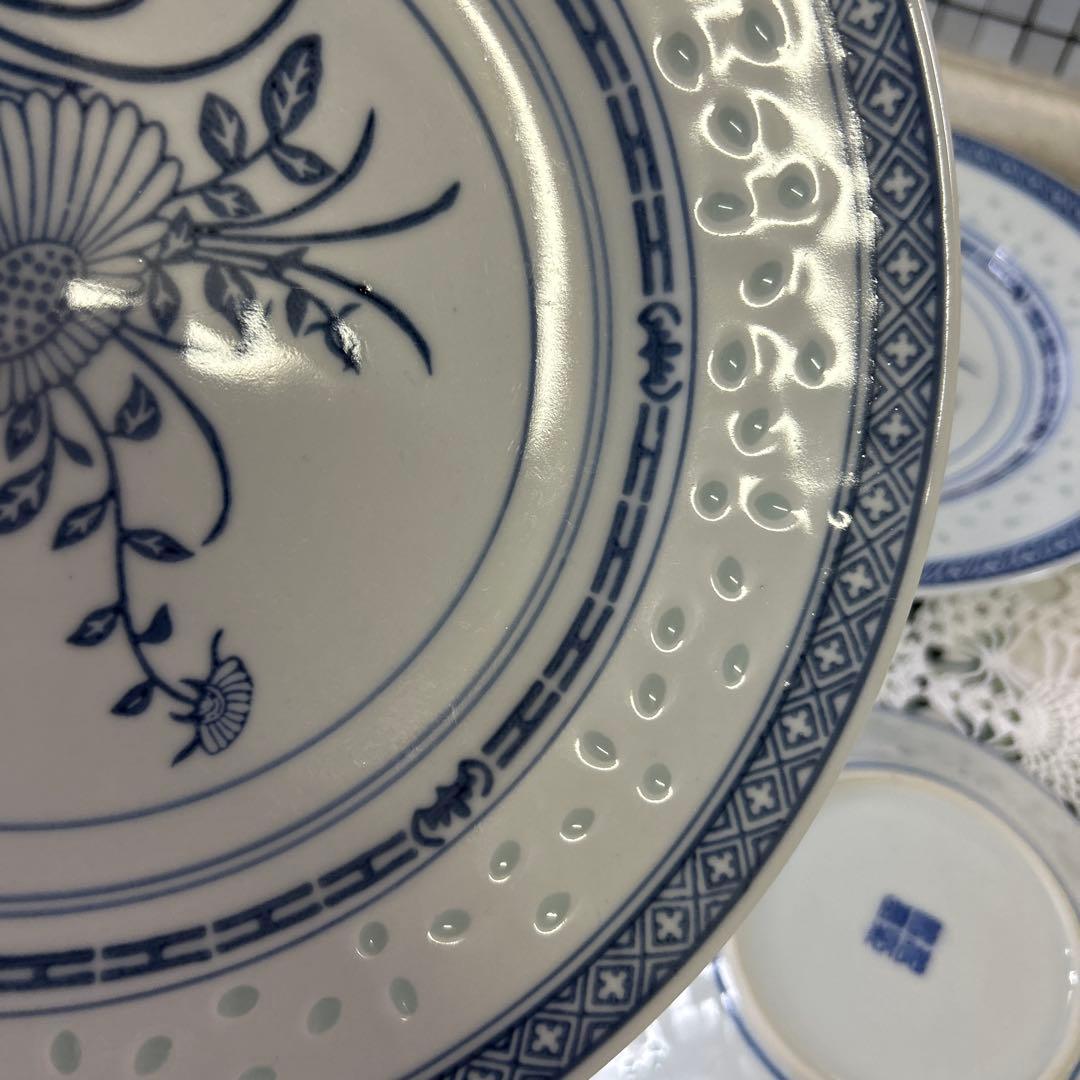 ★ 新品　中国陶器　景徳鎮　蛍　透かし模様　大皿2枚　取り分け小鉢５個　蓮華2本