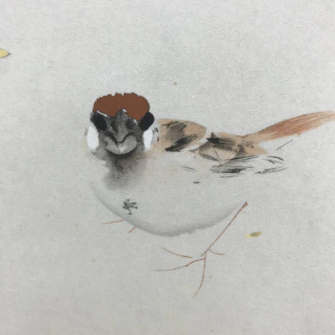 複製/竹内栖鳳/五雀図/工芸品/鳥図/小禽/花鳥図/掛軸/名家伝来/AK-454