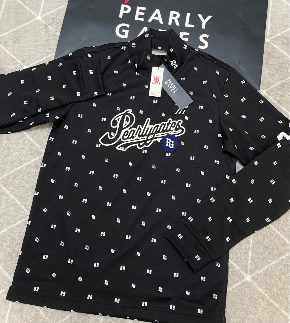 新品 パーリーゲイツ 鹿の子ダンボールゼブラ長袖ハイネックカットソー(4)M/紺