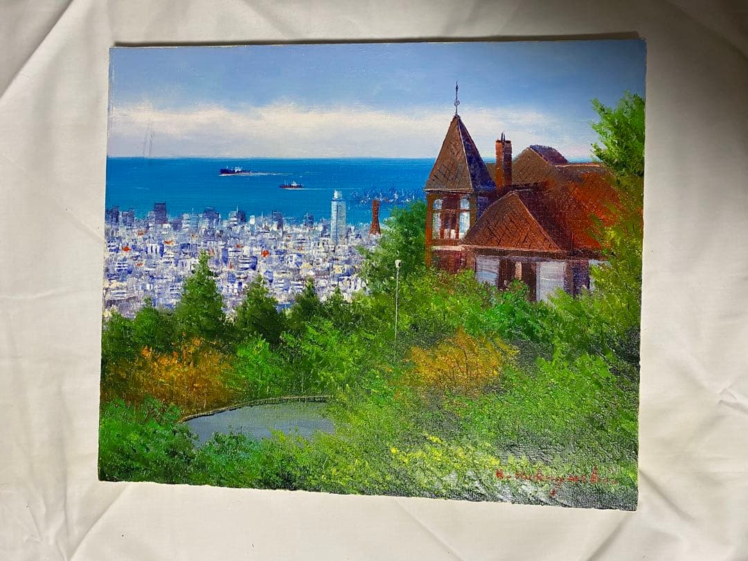 油彩画 神戸風景 風見鶏 小林幸三 F8