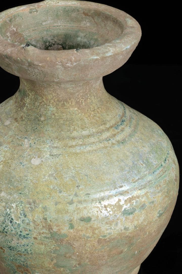 中国古玩 漢緑釉銀化三足壺 時代箱付 漢時代 花入 花瓶 飾壺 古美術 骨董品