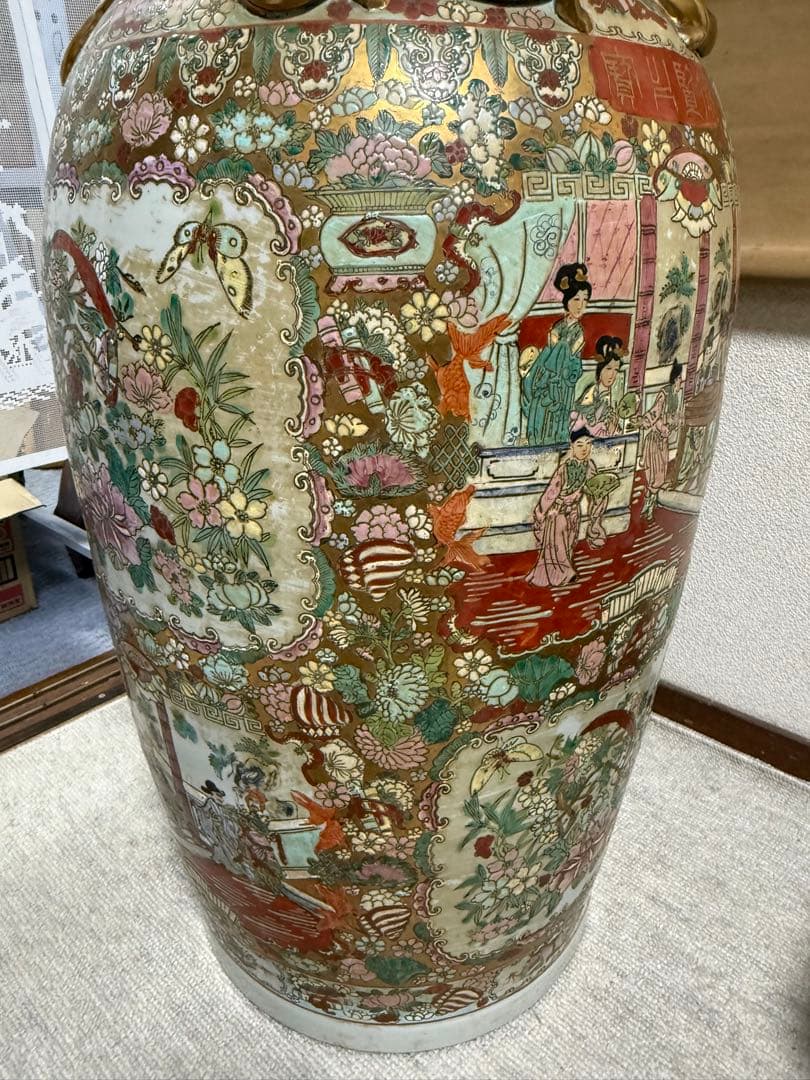 中国　色絵　人物図大瓶　大清乾隆年製銘　高さ約95cm 送料込み260408
