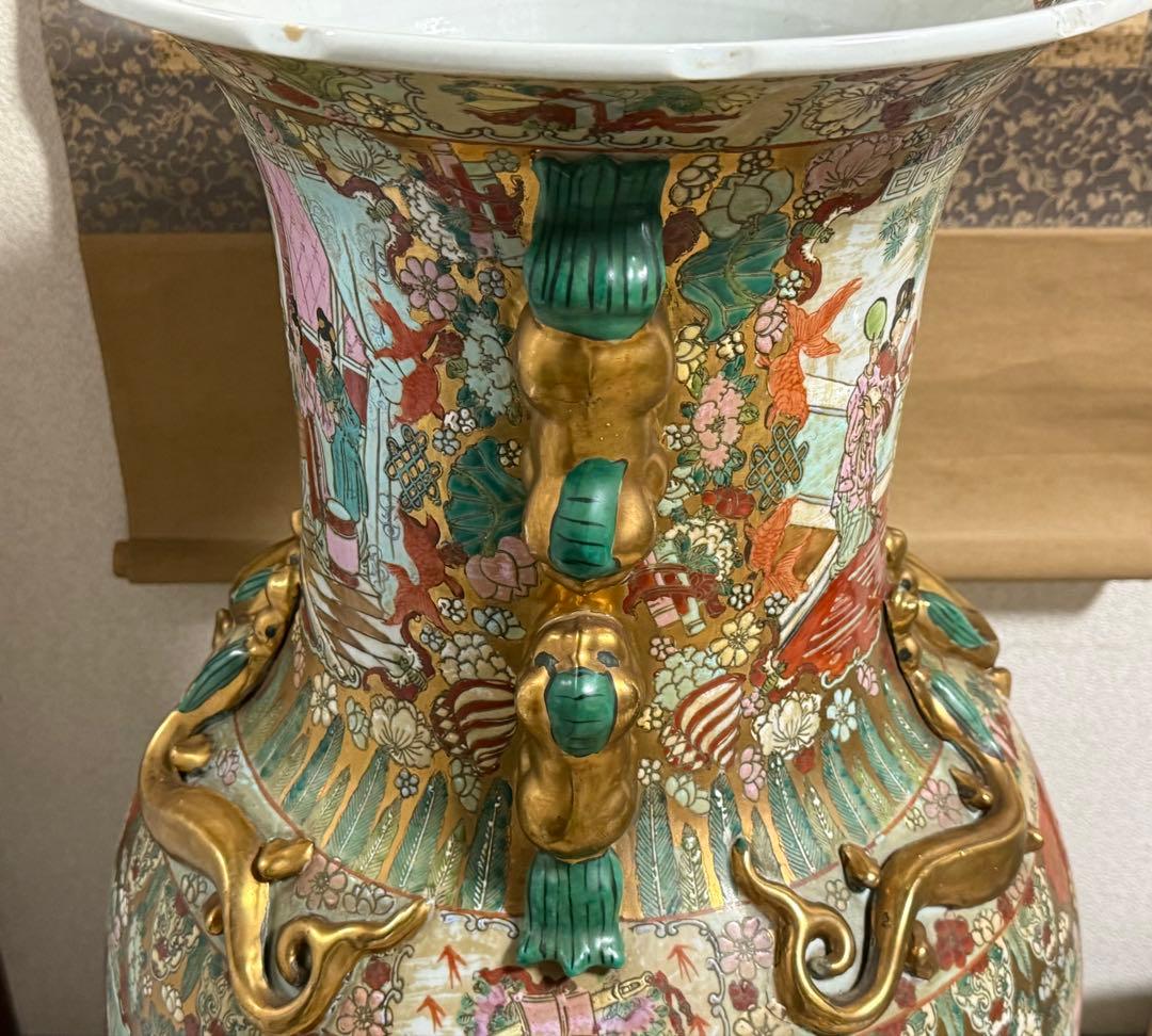 中国　色絵　人物図大瓶　大清乾隆年製銘　高さ約95cm 送料込み260408