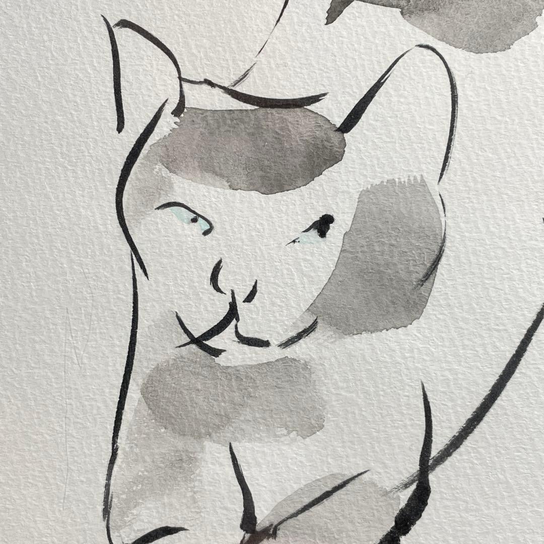 伸びる猫｜墨画 原画｜B4 額装作品｜一点物｜2025