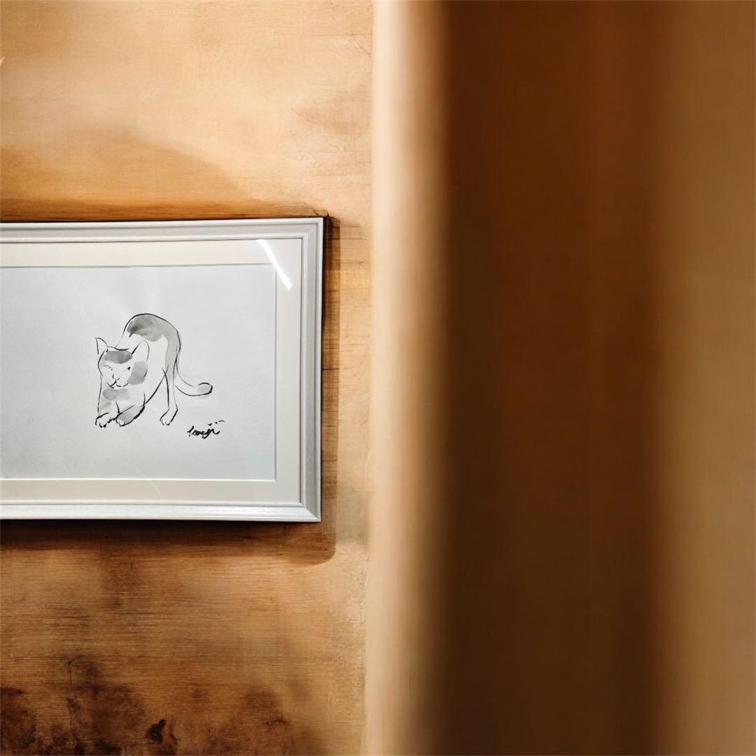 伸びる猫｜墨画 原画｜B4 額装作品｜一点物｜2025