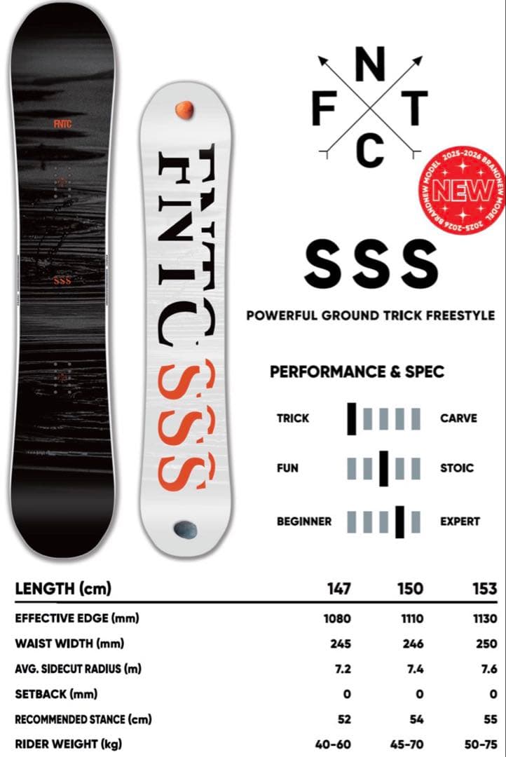 FNTC SSS 153 ダブルキャンバー 25-26 トリプルエス