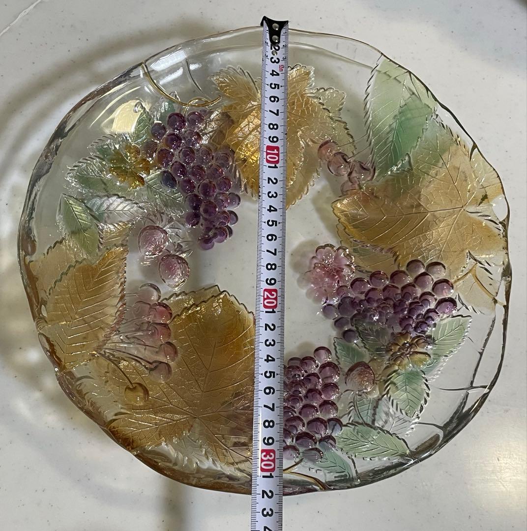 ガラス皿 ぶどうと葉の彫刻 約30cm (2set)