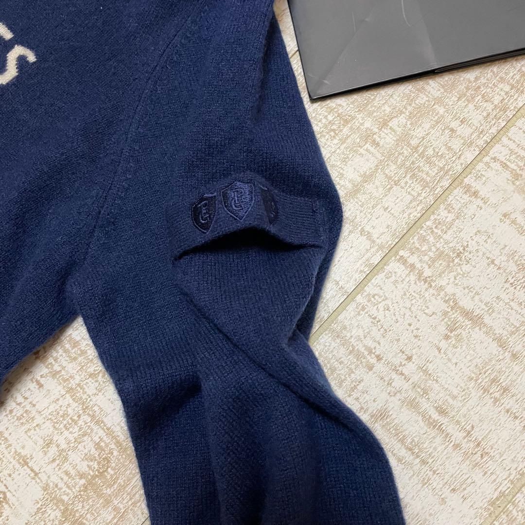 新品 パーリーゲイツ ニット カシミヤ 腕ロゴ ネイビー XLサイズ（6）
