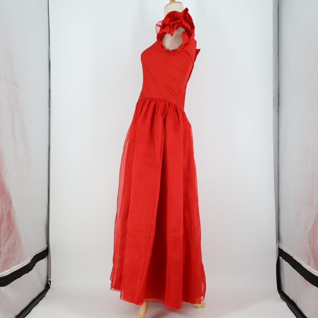 【美品 日本製 フラダンス衣装】レッド Paondor ワンピース ドレス 赤