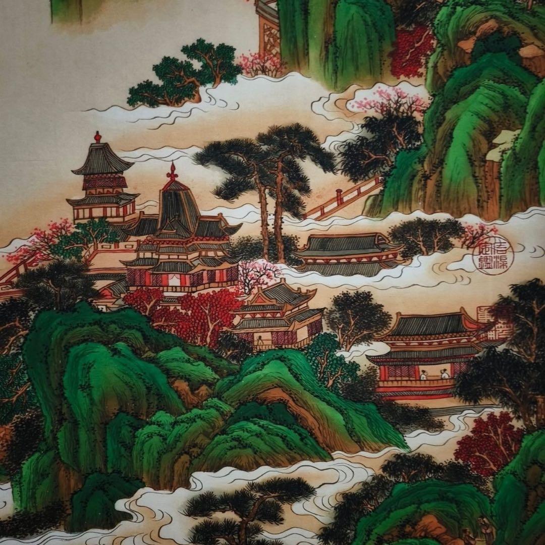 青緑山水図 掛軸 168×70cm