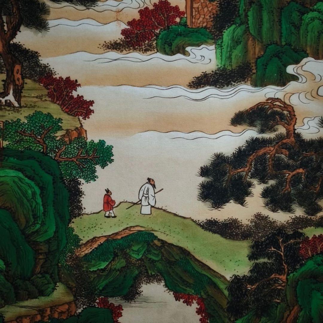 青緑山水図 掛軸 168×70cm