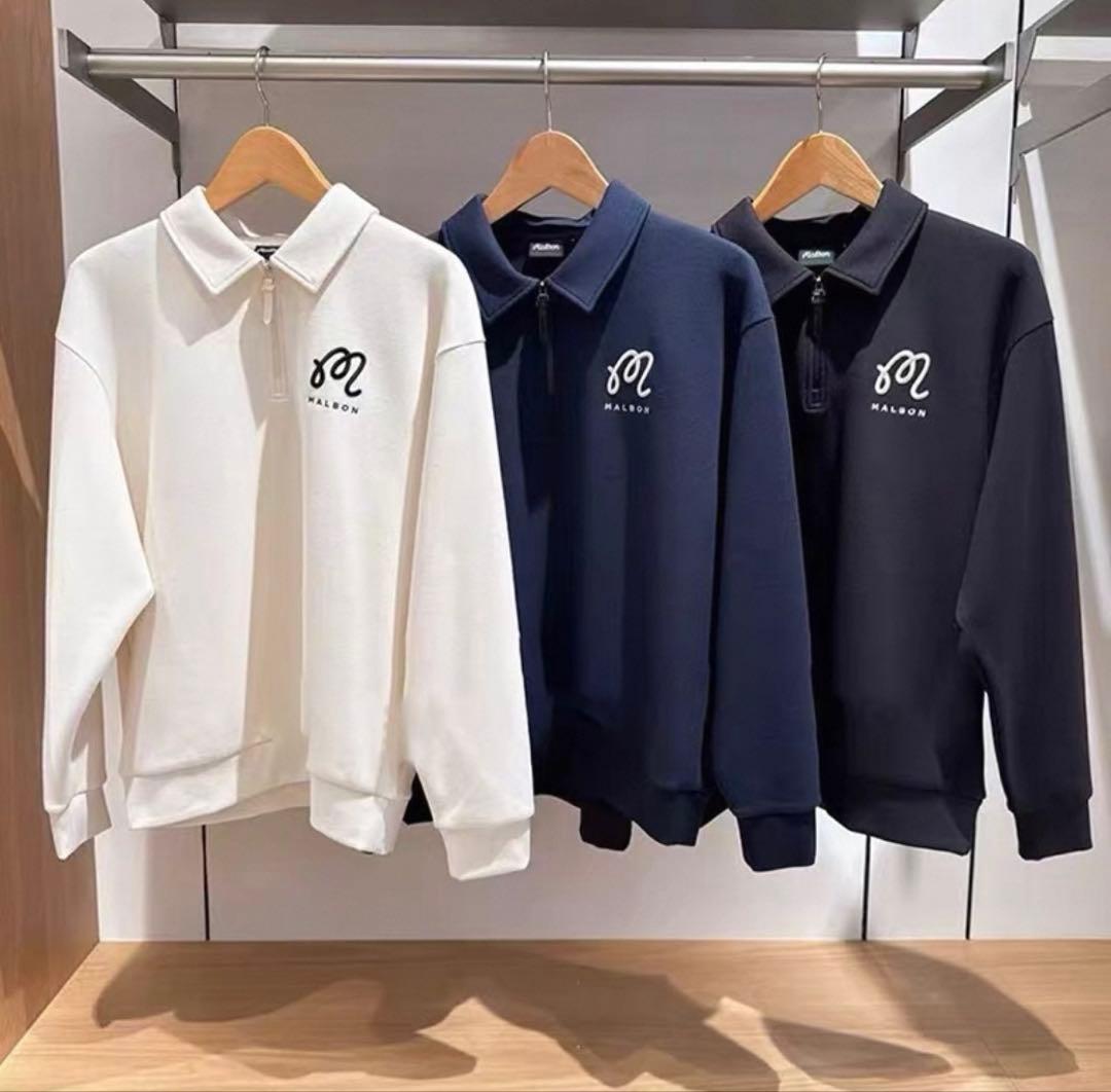 黒　L 新品　マルボンゴルフ MALBON GOLF 　長袖　ハーフジップ