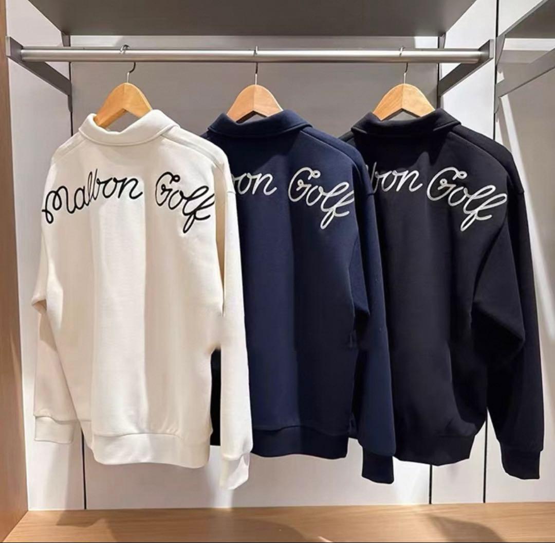 黒　L 新品　マルボンゴルフ MALBON GOLF 　長袖　ハーフジップ