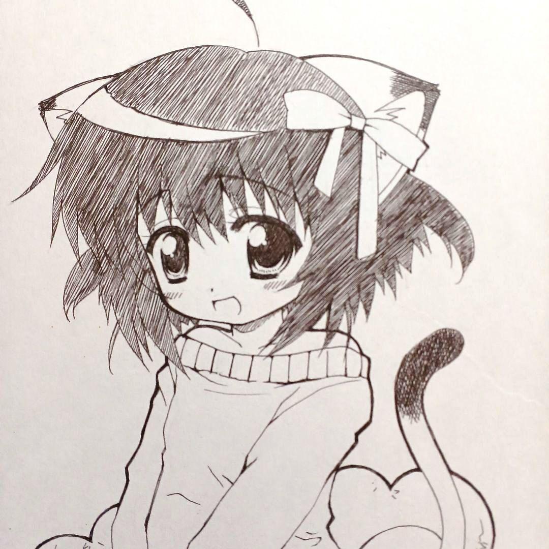 直筆　手描きイラスト　サイン色紙　美少女　NYAGO　HINA　ネコミミ