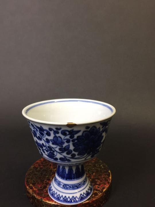 明時代 宣徳民窯 青花馬上杯 染付  時代物