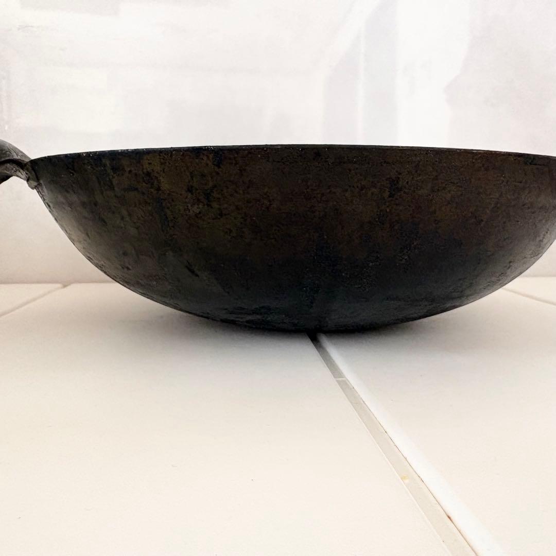 鉄製 中華鍋 木製ハンドル 30cm お玉付き