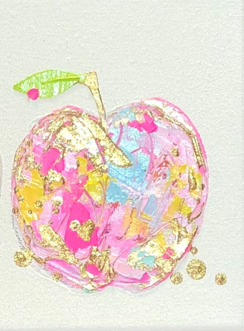 絵画　油絵　原画　一点物　リンゴ　ピンク　北欧　アート　インテリア　SM