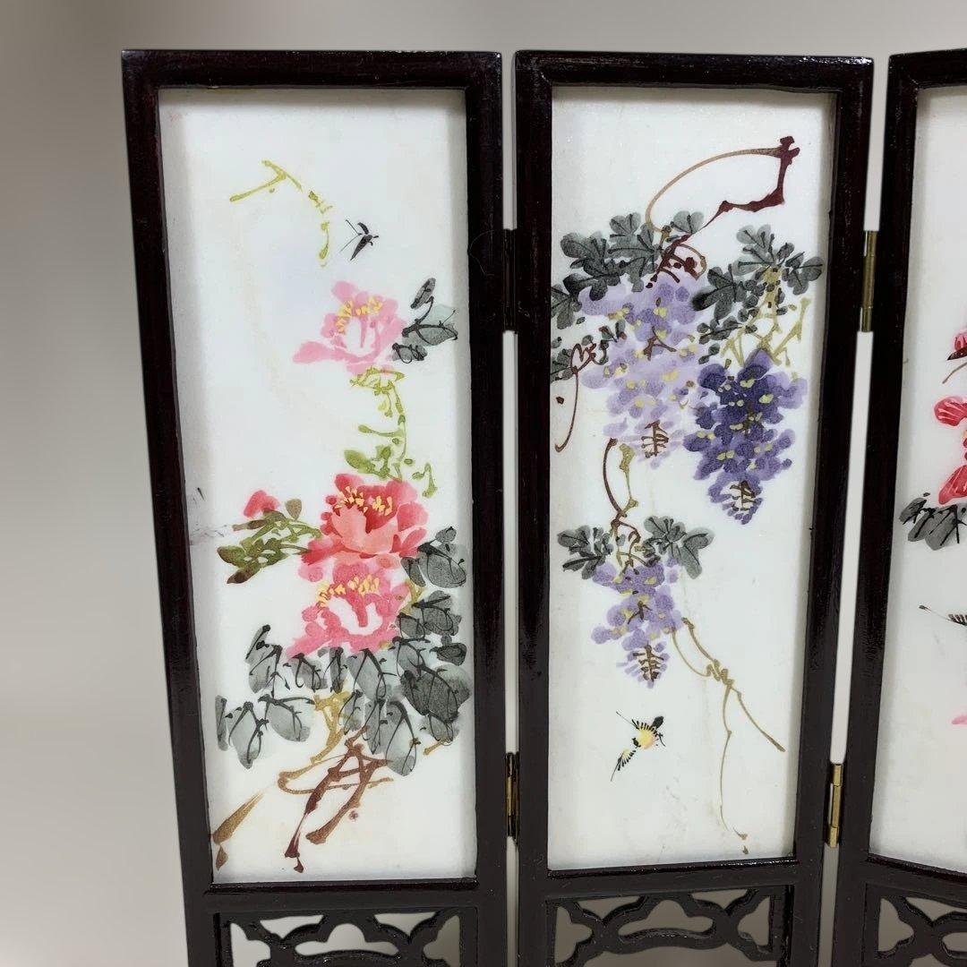 中国古玩　白雲石製品　四面硯屏 表花図 裏美人図 MARBLE ARTICLES
