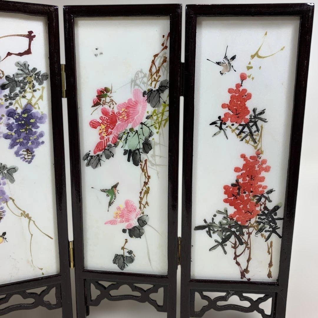 中国古玩　白雲石製品　四面硯屏 表花図 裏美人図 MARBLE ARTICLES