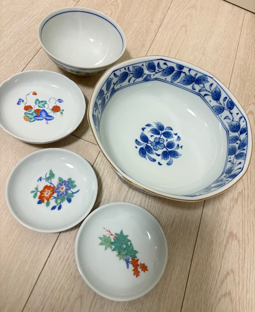清風窯 八角鉢と茶碗と小皿の5枚セット