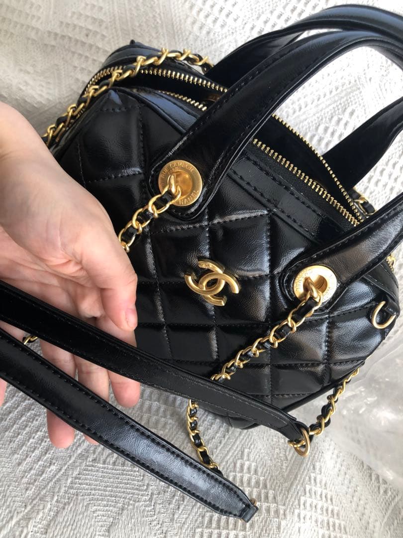 CHANEL ノベルティ キルティング キャビアスキン ミニ ボストンバッグ