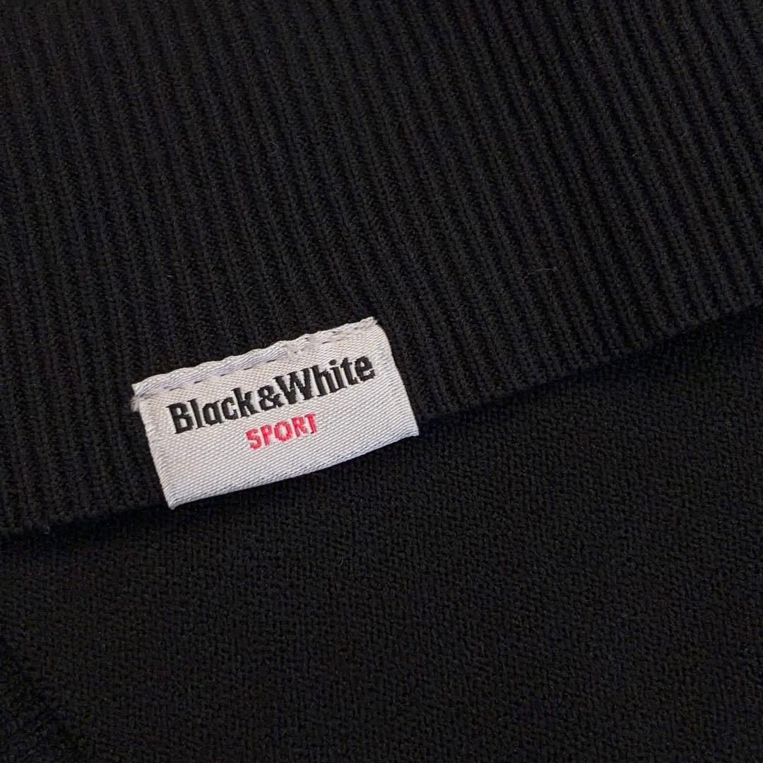 【Black&White】ゴルフニット セーター ビッグロゴ 異素材切替 黒 M