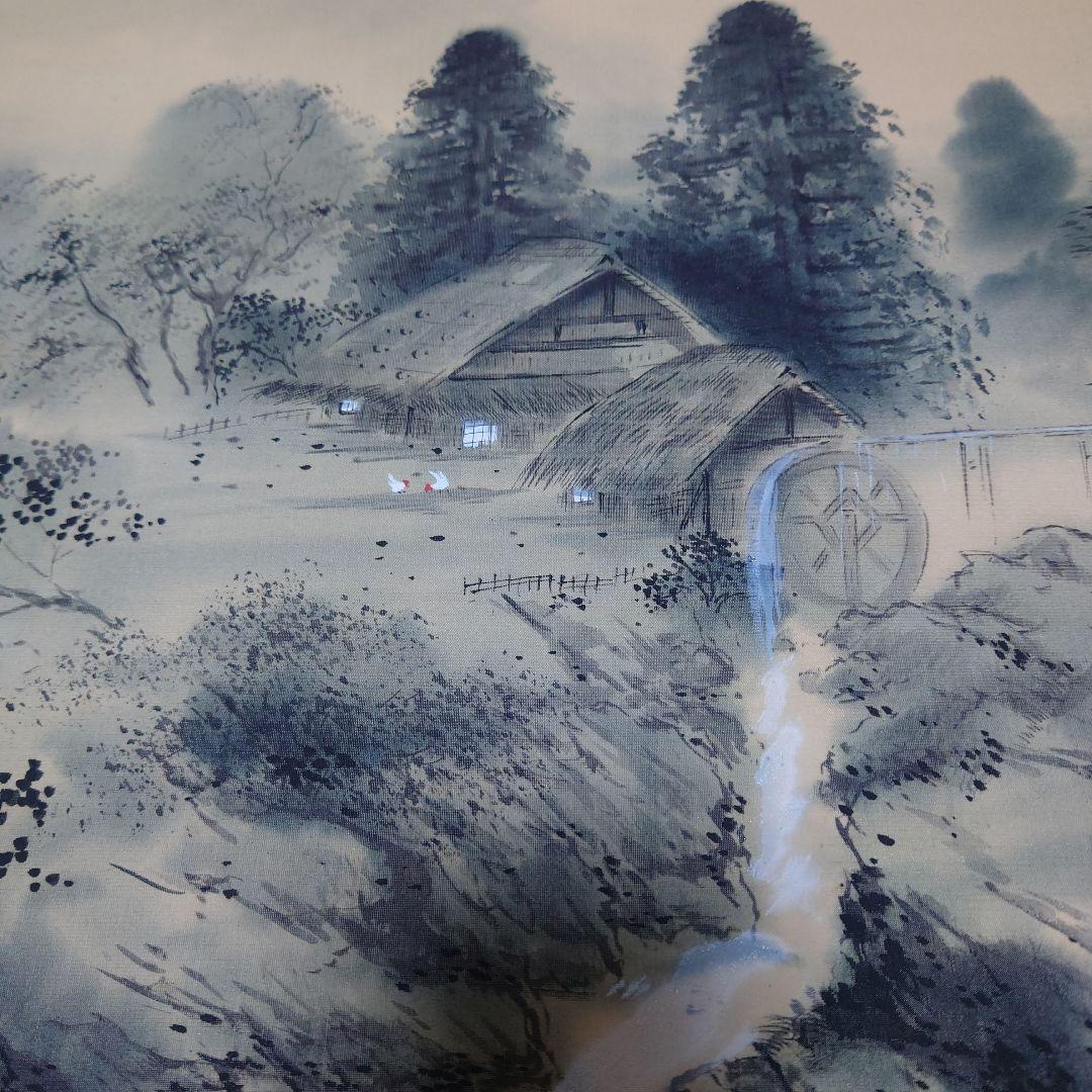 【祖父遺品整理】山水画 掛軸 青白　田舎風景