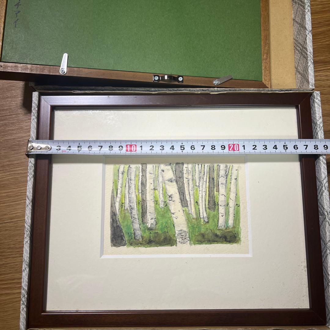 《夕日》《白樺林 》水彩画 風景画 原画 秋の風景 水彩画 原画