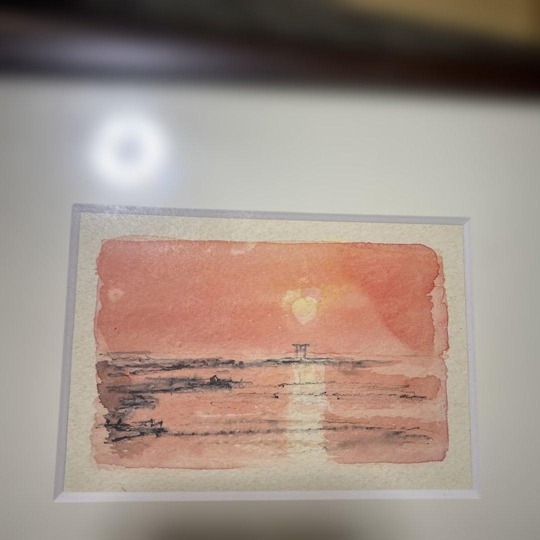 《夕日》《白樺林 》水彩画 風景画 原画 秋の風景 水彩画 原画
