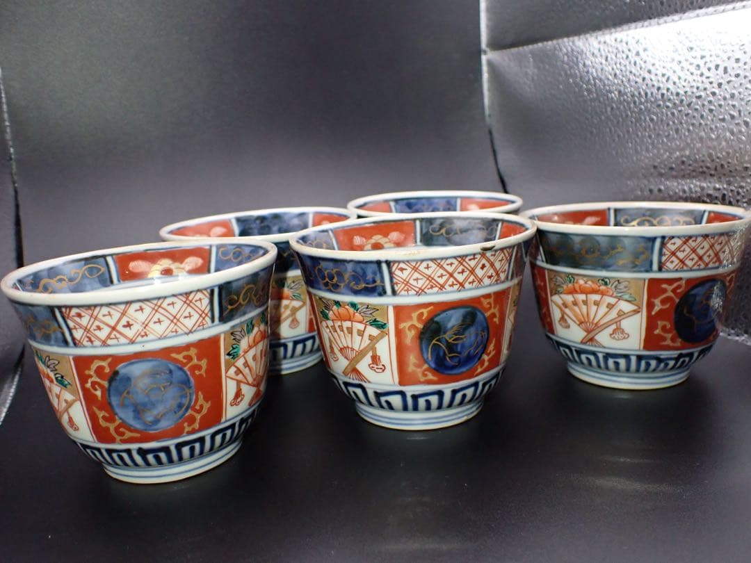 【5客完品】古伊万里 赤絵染錦 蕎麦猪口 そば猪口 幕末
