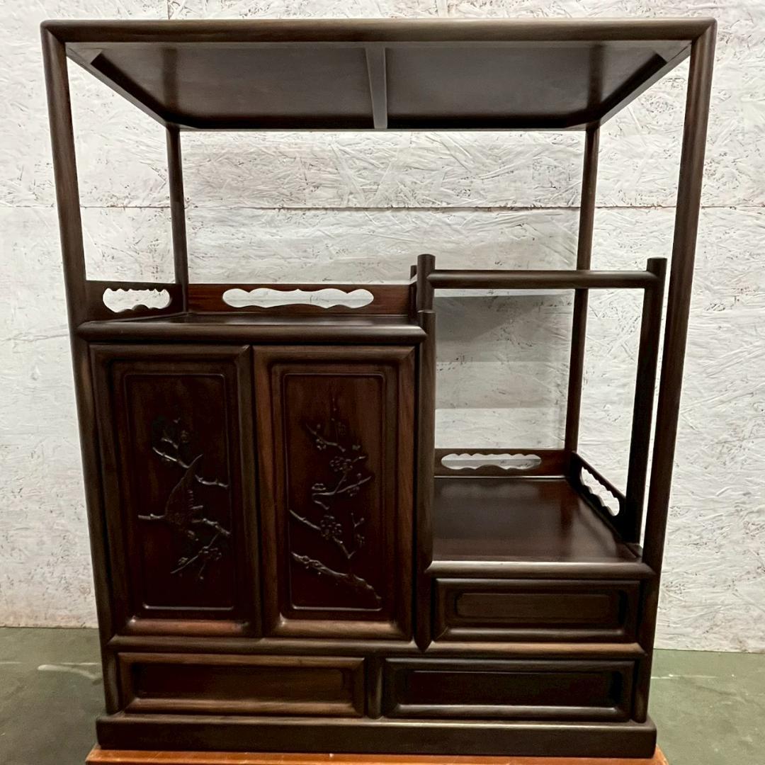 唐木 紫檀 飾り棚 茶棚 違い棚 茶箪笥 茶室 工芸品 高級 和家具 A0849