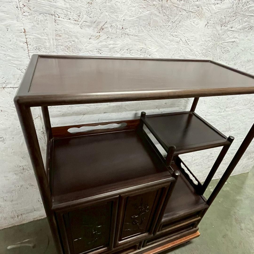 唐木 紫檀 飾り棚 茶棚 違い棚 茶箪笥 茶室 工芸品 高級 和家具 A0849