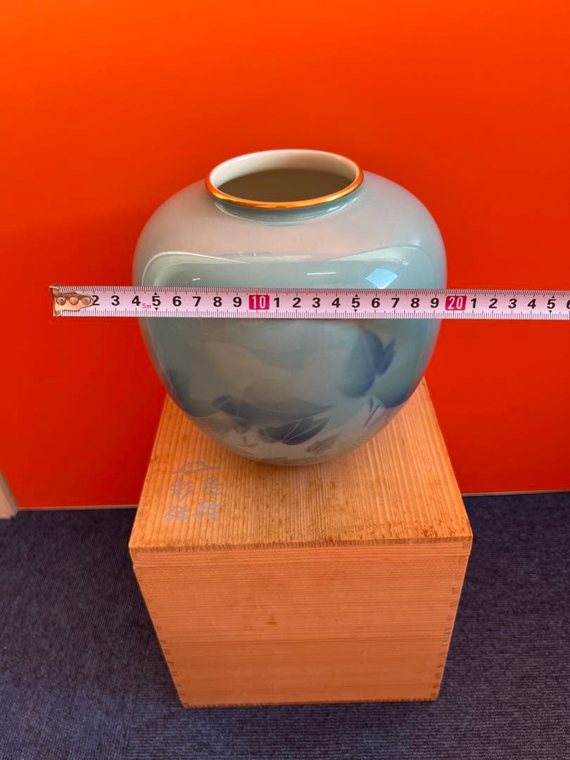 1457 深川製磁　芙蓉　花瓶　彩色磁絵　未使用