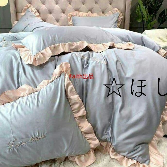 人気 新品お嬢様風グレーゼミダブル布団カバー4点フリル寝具セットシーツ枕カバf