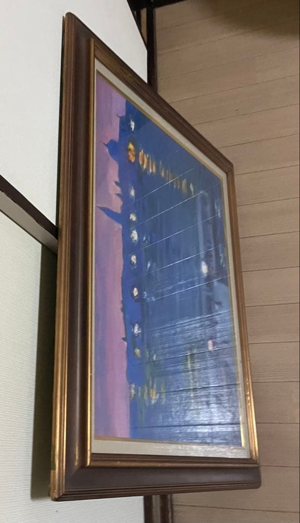 松島正幸　油彩　夜明けの渡船場　大作　15号　u5423
