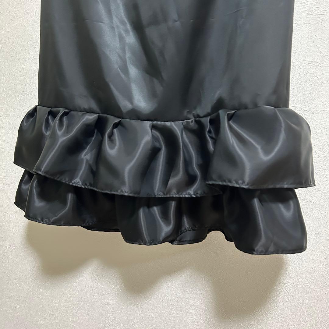 【れれれ】スカート裾除け　黒サテン　フリル2段　オーダー品