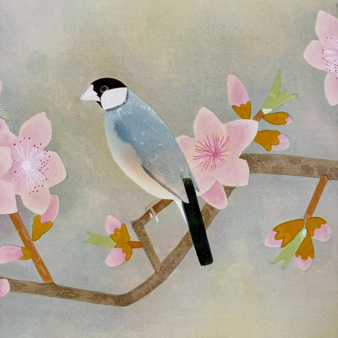 美品 上村松篁「春暖」木版画 モモセ版 証明シール有り 花鳥画 上村松園 桜