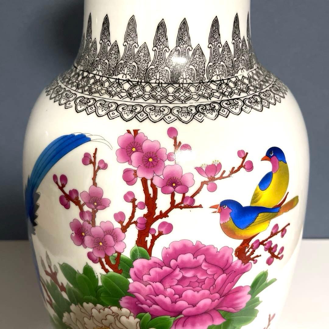 『中国美術』 景徳鎮製 粉彩色絵花鳥図 大花瓶 高さ60.5㎝ 重さ5.4kg