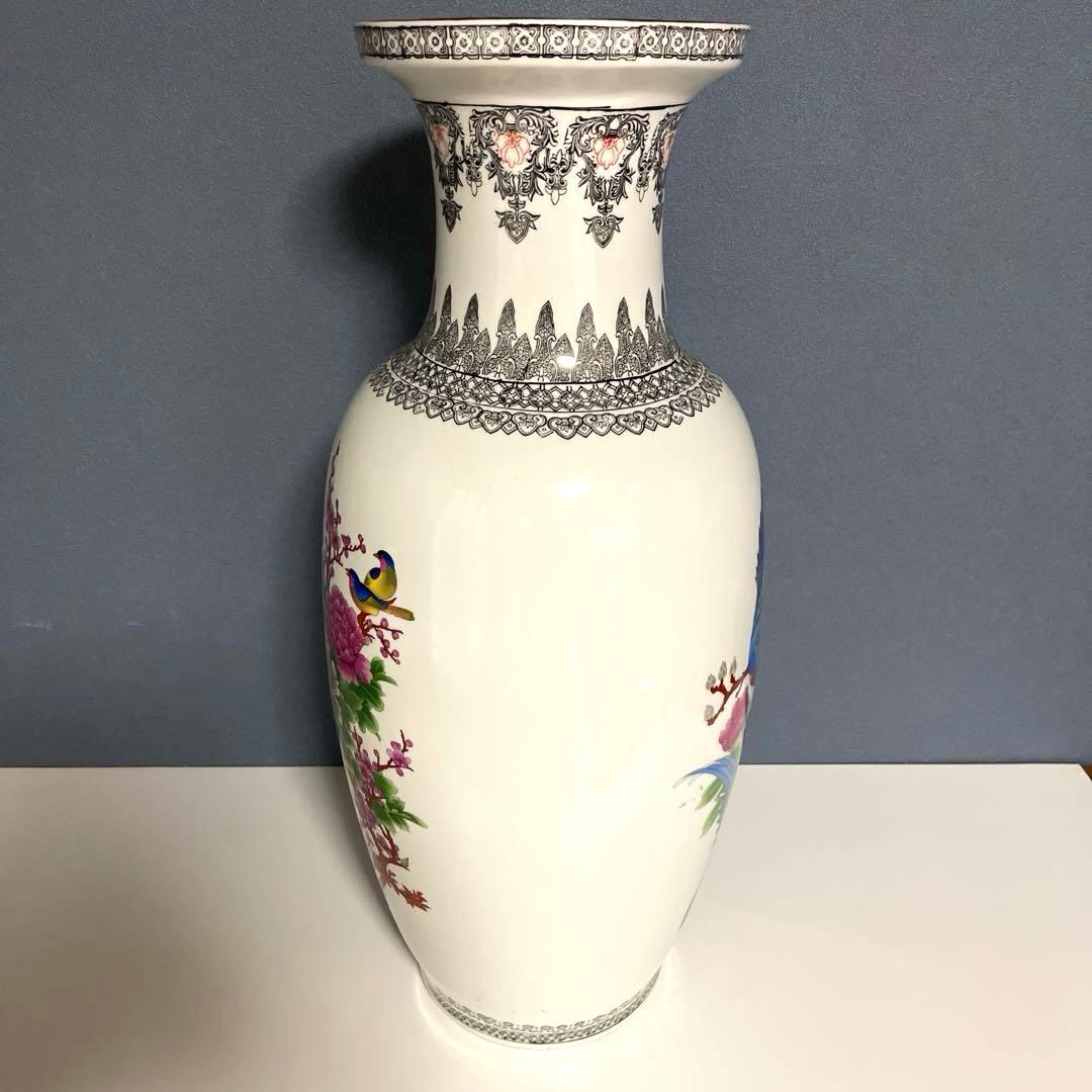 『中国美術』 景徳鎮製 粉彩色絵花鳥図 大花瓶 高さ60.5㎝ 重さ5.4kg