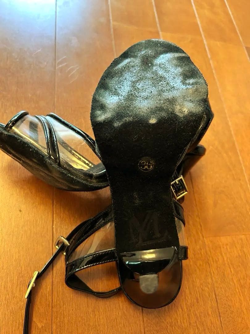 La Madrina 9cmヒール　オープントゥ　黒　エナメル　タンゴ　社交